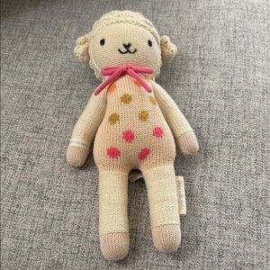 Cuddle and kind 13 inch Plush Knit Lamb Toy - Cream with Pink & Gold Dots